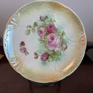 8 3/8" Antique Franz Anton Mehlem Bonn Germany Pink Roses Collectors Plate